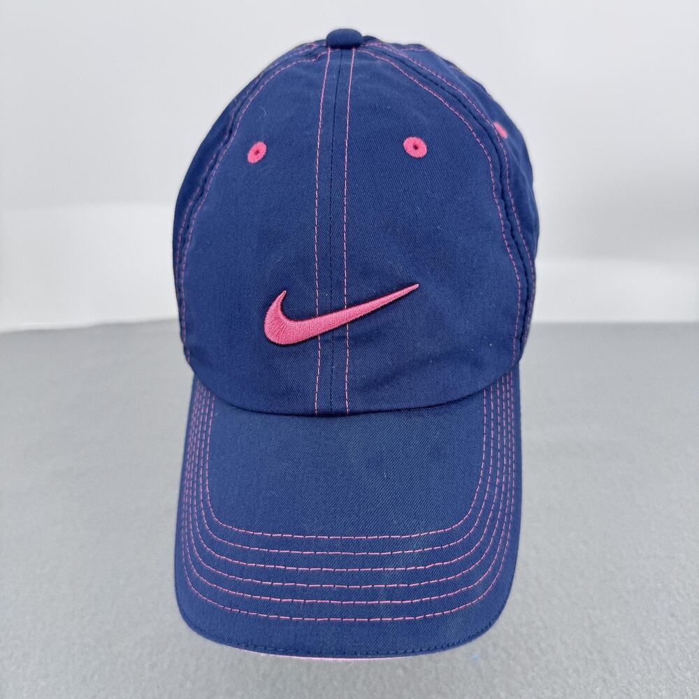 Nike‎ Golf Hat Cap Strap Back Womens One Size Navy Blue Pink Swoosh Embroidered